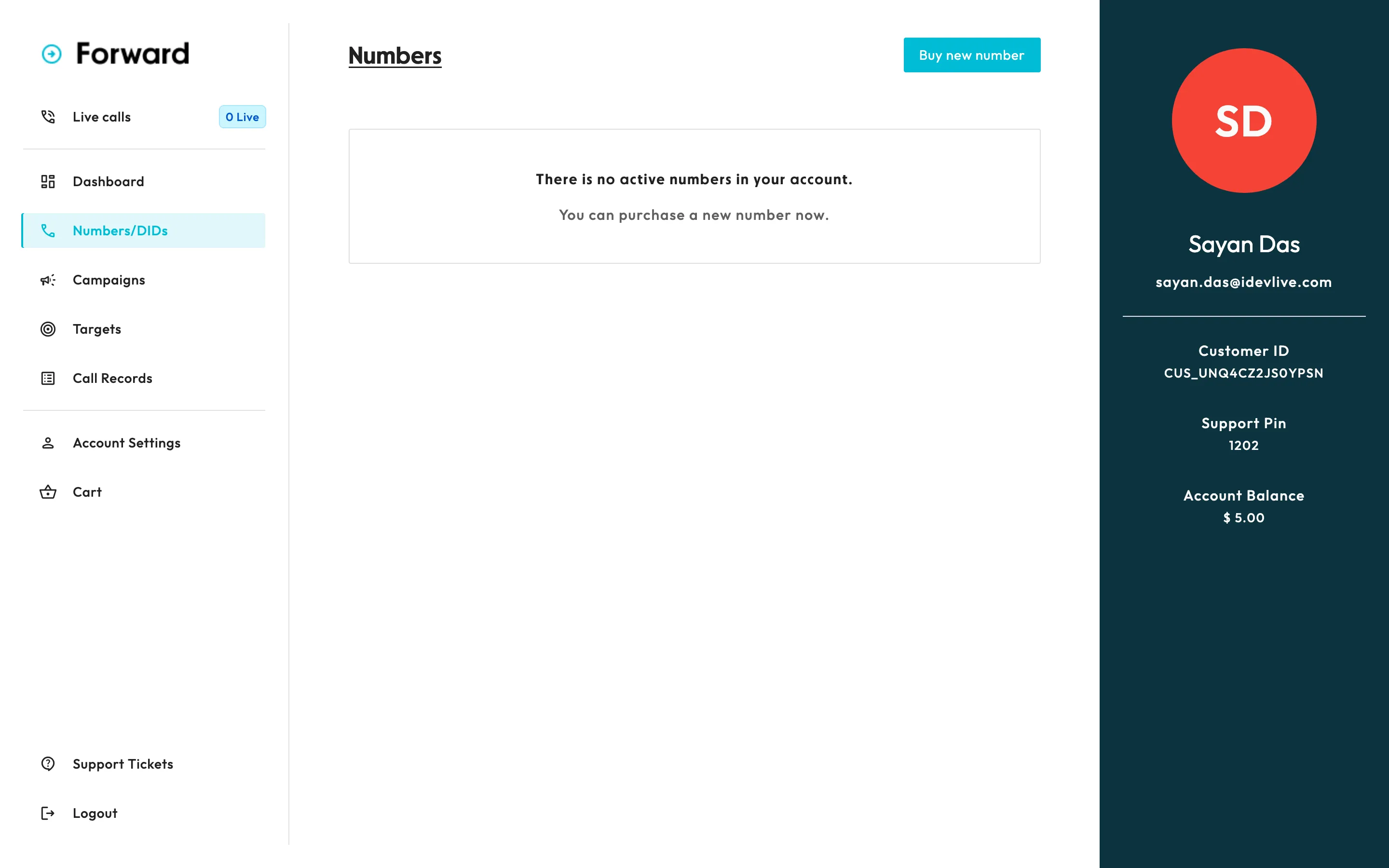 screenshot of the numbers page