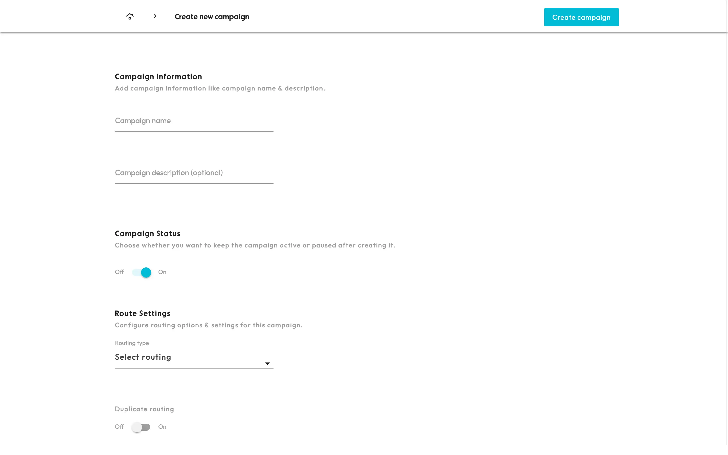 screenshot of campaign creation page
