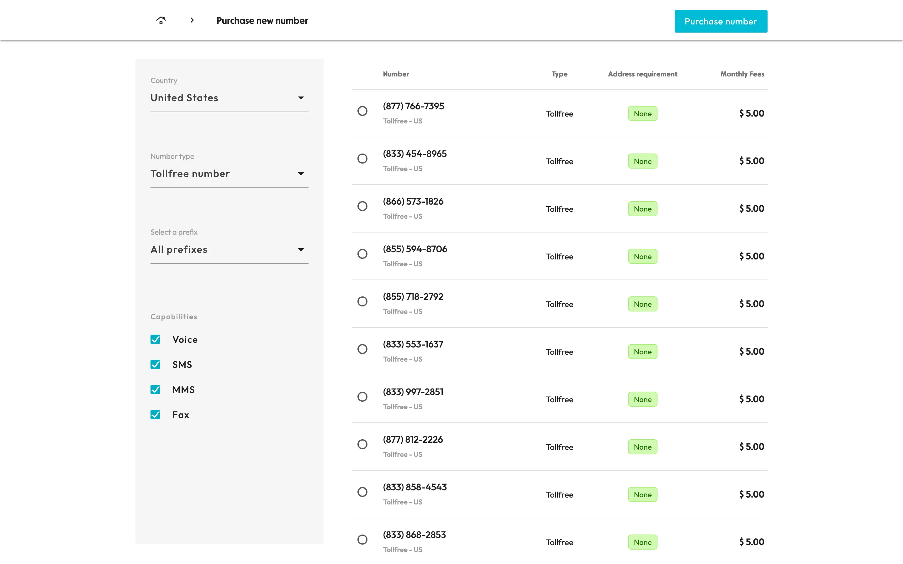 screenshot of purchase number